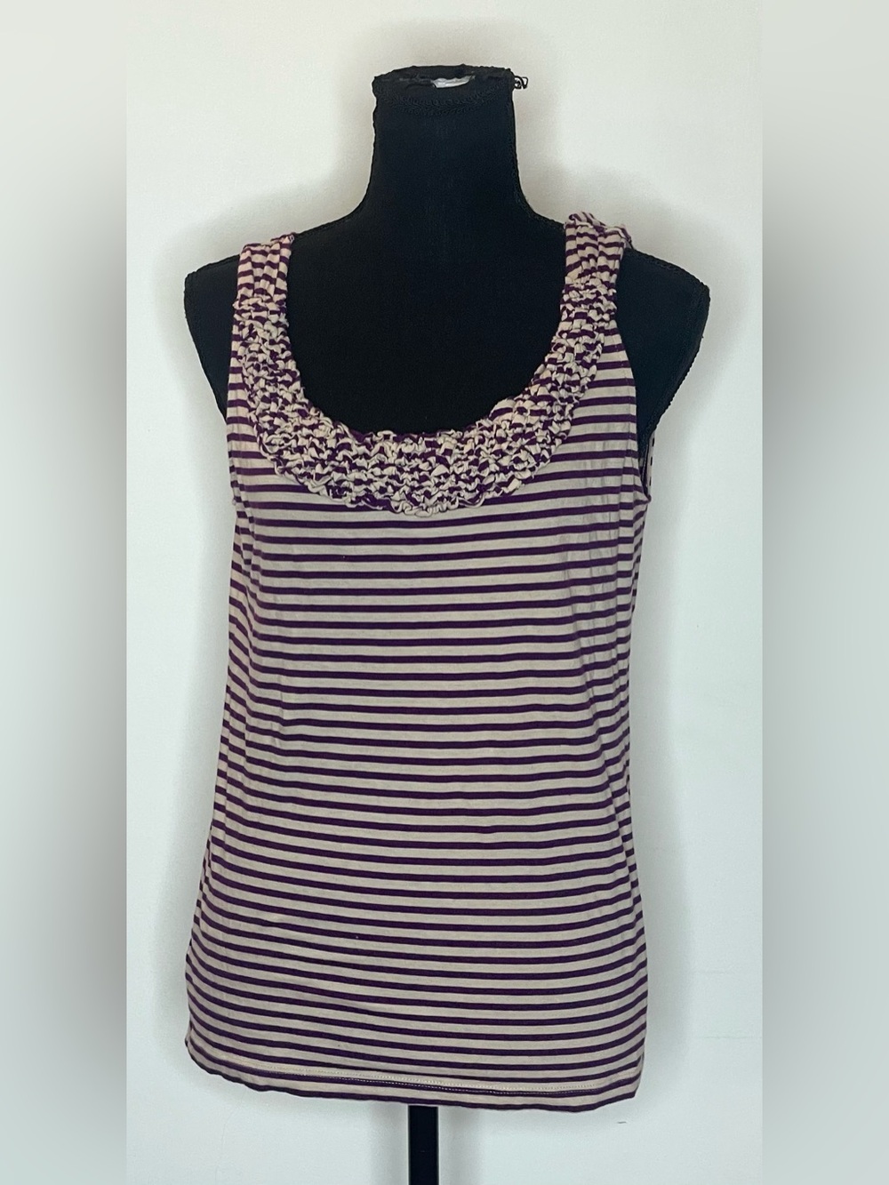 LOFT- Y2k vibe Purple & Cream Striped Ruffled Scoop Tank Size M